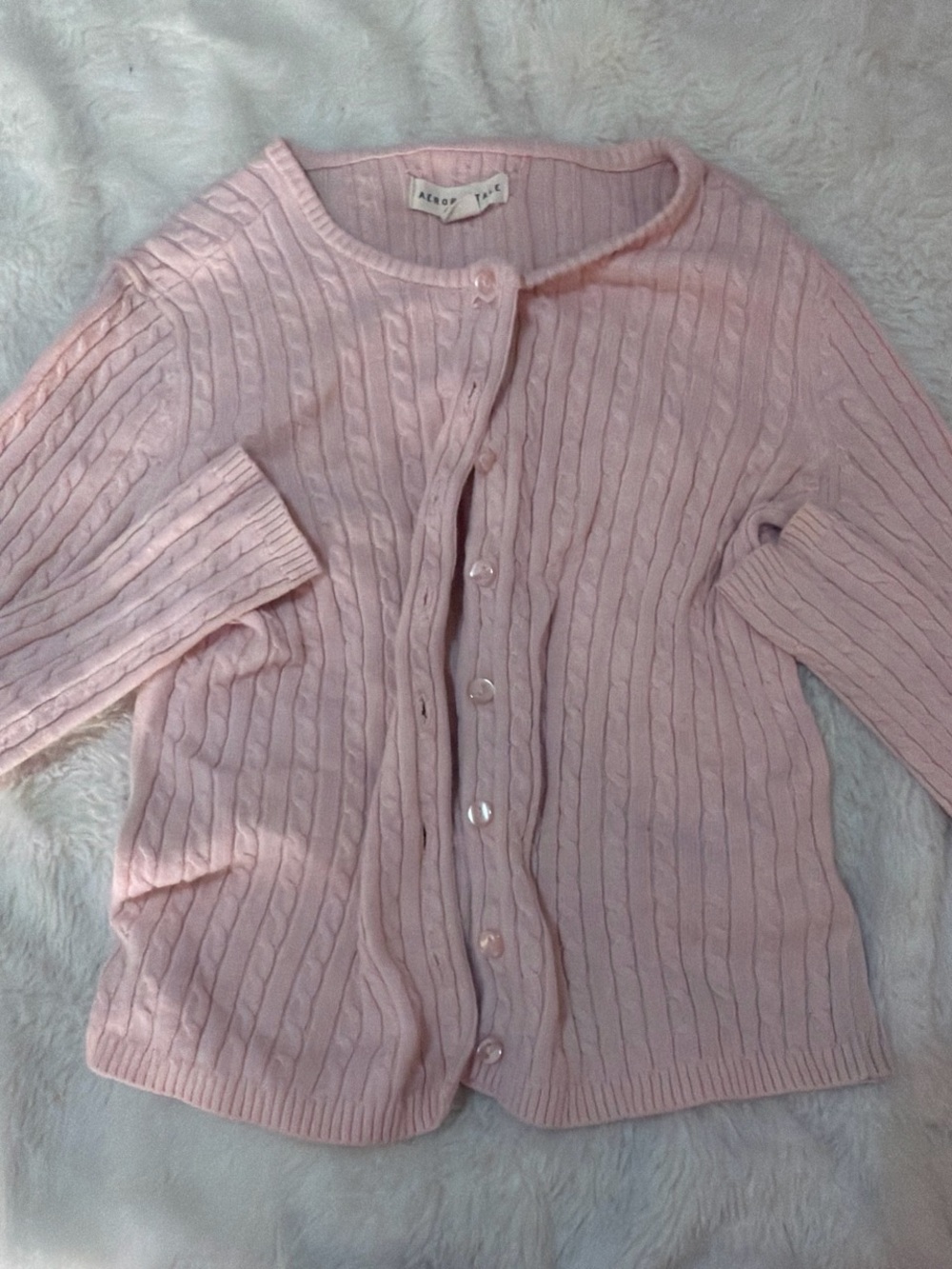 Aeropostale Light Pink Cable Knit Button-Up Cardigan